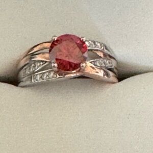 Moissanite Red 14k rose gold over platineve